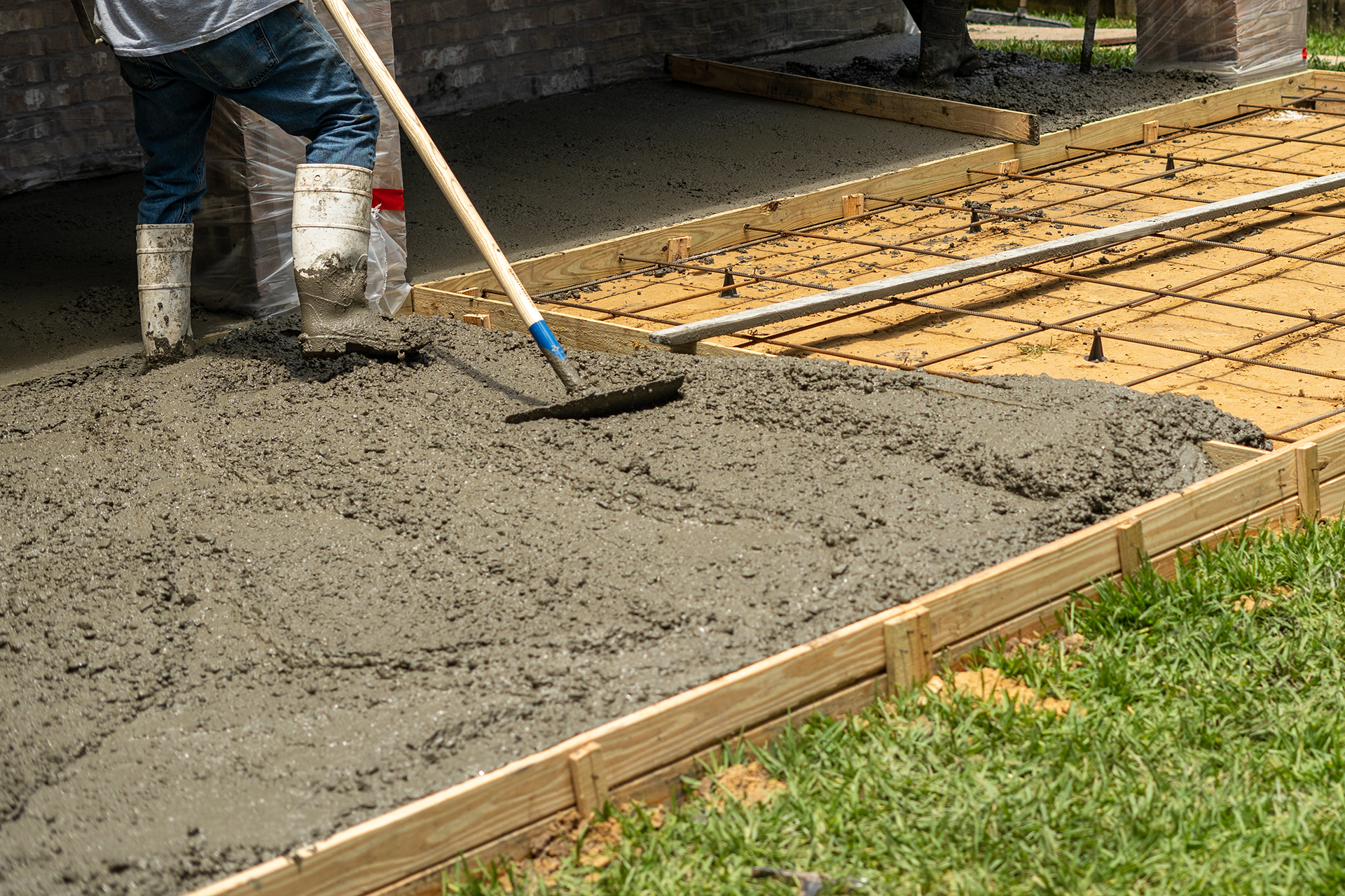 Stamped concrete patio surface close-up with decorative texture